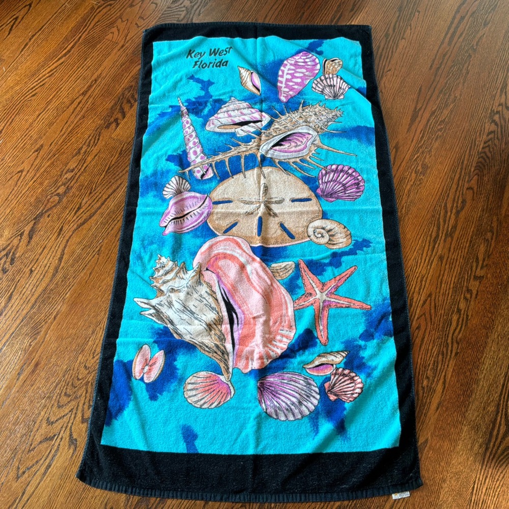 Vintage Sherry Key West Florida Beach Towel Seashells Sand Dollar Travel EUC